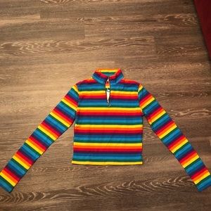 fun, rainbow colored cropped sweater with sleeves